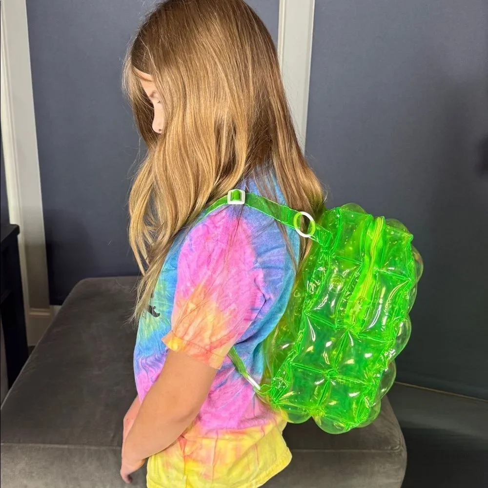 Green Inflatable Bubble Backpack Zipper Closure One Size NEW